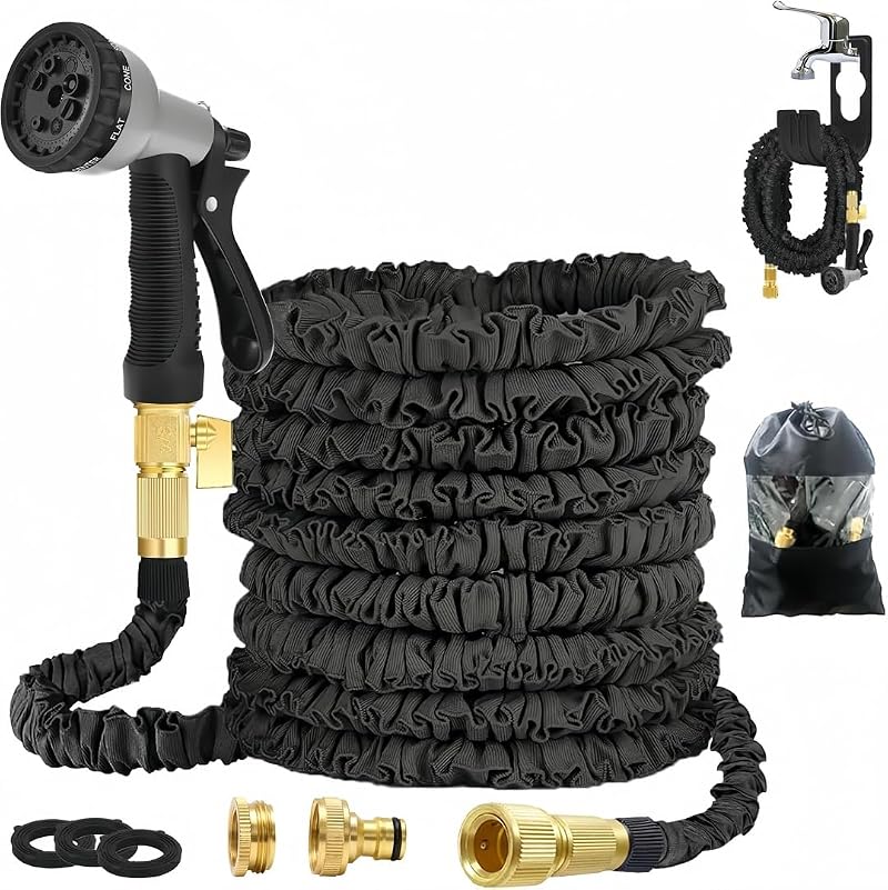 Avyvi 100FT Expandable Garden Hose, 8 Function Spray Nozzle, Brass Connectors