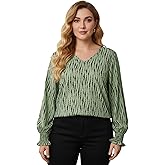 winkbay Women's Plus Size Lantern Long Sleeve Blouses Elegant Printed V Neck Work Office Tops