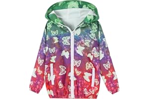 Ghteas Toddler Girls Jacket Lightweight Hooded Windbreaker Kids Water-Resistant Light Rain Jacket Print Outwear 4-10Y