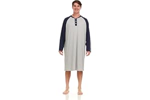 London Polo Mens Nightshirt - Long Sleeve Lounge, Sleep Henley Shirt Pajama - Mens Nightgown/Big Sleeping Top, Black