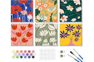 Bowetile 6 Pack Flowers Paint by Numbers Adult Kit Beginner, Adult Paint by Number Kits on Canvas with Frame, Peinture a Nume