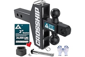 CROSSHIP Adjustable Drawbar Trailer Hitch, Fits 2-Inch Receiver, 6-Inch Drop/Rise Drop Hitch,Solid 2" & 2-5/16" Balls Mount, 26,000 LBS GTW Towing for Heavy Duty Trucks, Anti-Theft Pin Locks
