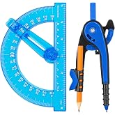 Zonon 2 Pcs Protractor and Compass Set, Swing Arm Protractor, Deep Blue | 6 Inch Compass Drawing Tool, Clear Plastic, 180 Degree, Student Geometry Math Set, for Measuring Art Drafting School Office