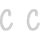 BriLove 925 Sterling Silver Cubic Zirconia Alphabet Initial Stud Earrings Jewelry Gifts for Women Christmas Accessories