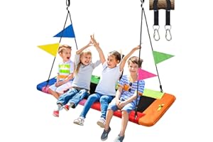 HEYZOO Platform Swing, 60 Inch Larger Tree Swing for Kids, 900lbs Weight Capacity, with Adjustable Hanging Strap, for Outdoor and Backyard, Gifts for Kids, Multicolor