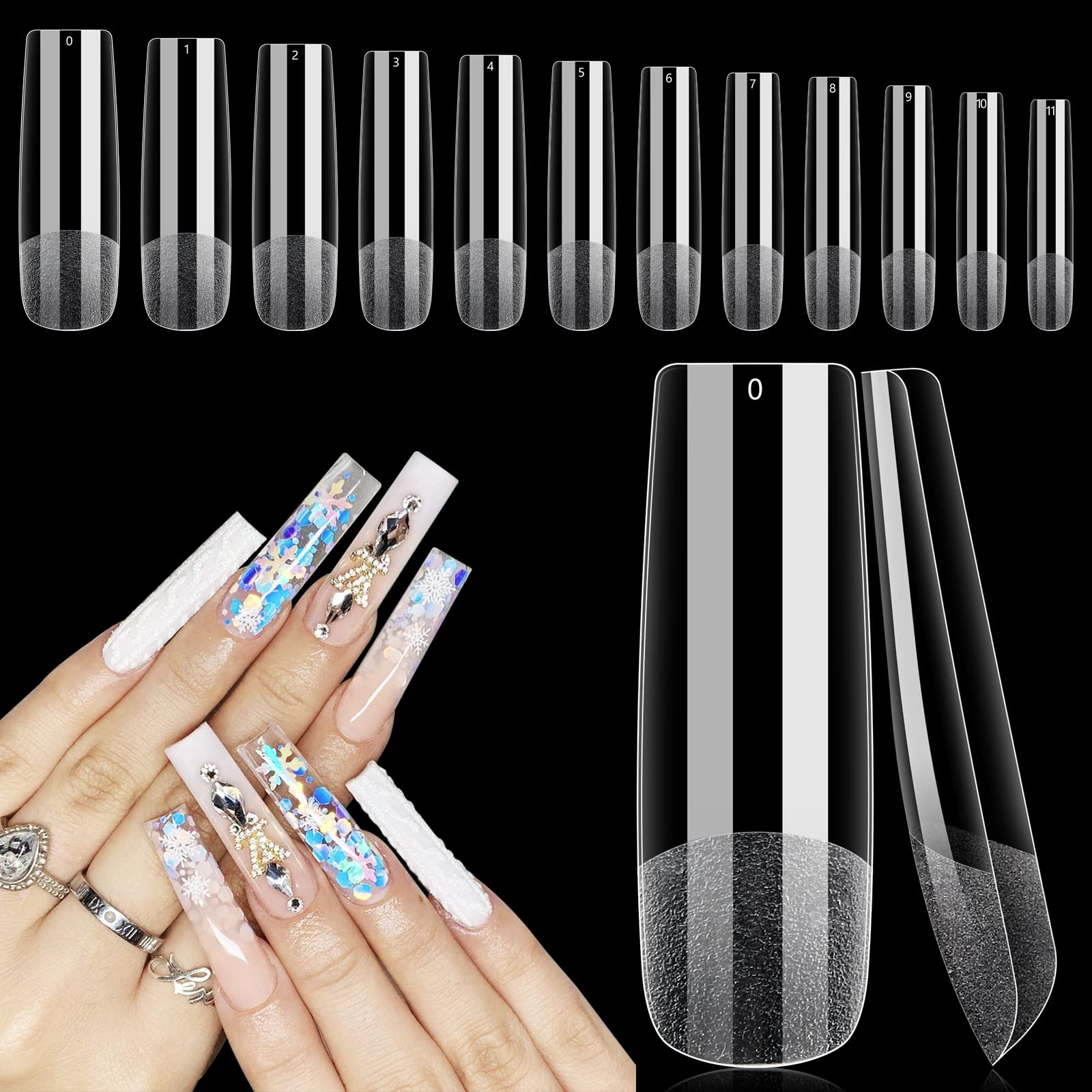 Deciniee Nail Tips: 240pcs 12 Sizes Full Coverage Long Square Nails Tips - Clear Acrylic False Nail - Soft Gel Nail Tips Gel Extensions & DIY Fake Nail Art Kit - Manicure Art Salon