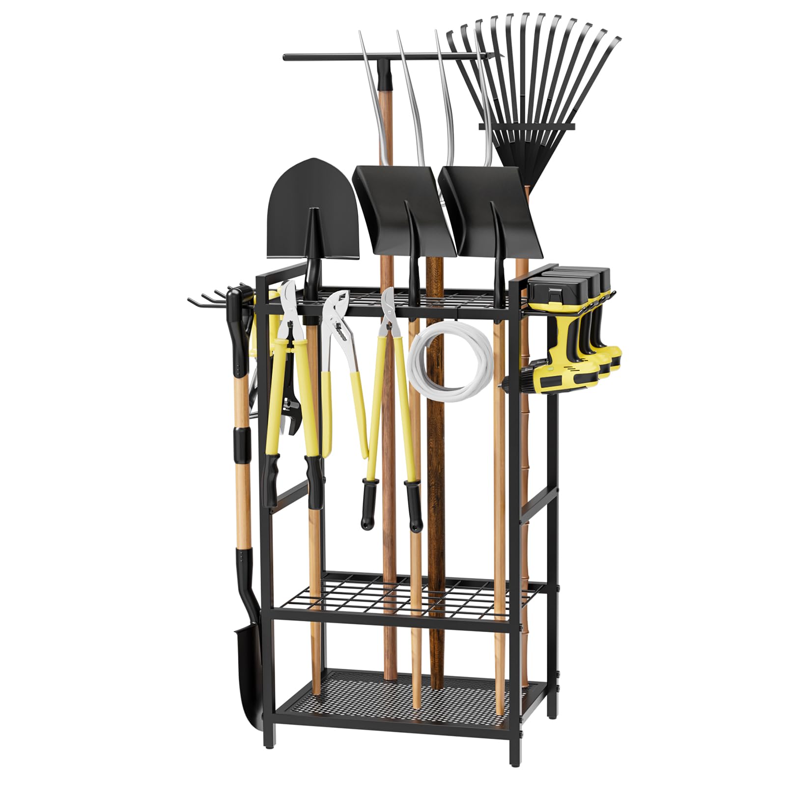 Photo 1 of Homsorout Garden Garage Tool Organizer - Yard Tool Organizer for Garage with 4 Hooks, Heavy duty Steel Garden Tool Rack Holds up to 48 Long Handled Yard tools for Storage