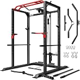 JELENS S11 Power Cage, 2000LB Multi-Function Power Rack with LAT Pulldown, Squat Rack with Adjustable Pulley System and Training Attachments, Weight Rack for Home Gym