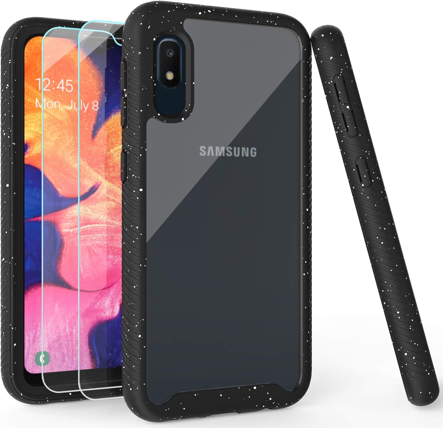 Samsung Galaxy A10e Case , Samsung A10E Case with Tempered Glass Screen Protector [2 Pack],LUCKYCAT Shockproof Clear Multicolor Series Bumper Cover for Samsung Galaxy A10e (2019 Version)-Black