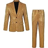 Men's Sequin Stripe Suit 2 Piece Set Shiny Blazer and Pants Disco Party Outfit