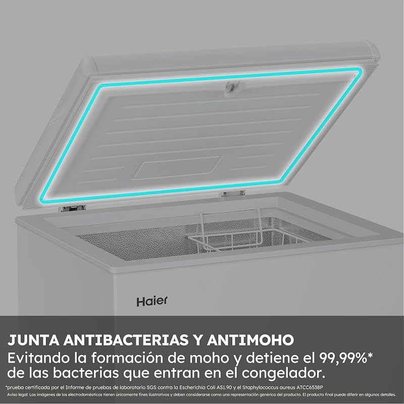 Chest Series 3 HCE100E, congelador horizontal de baú, capacidade 97 l, W 54,5 cm, função congelação rápida, 1 cesto metálico, ecrã digital, interior em alumínio texturizado, pega integrada, branco