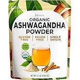 Gya Tea Co Organic Ashwagandha Powder 1.1 lb (17.64 oz) - No Sugar Added, Non GMO, Gluten Free - Great Flavor for Milk, Baking, Drinks, Smoothies & Cakes, Vegan Friendly