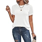 Dokotoo Womens Summer Tops Dressy Casual Crewneck Short Sleeve Shirts Solid Hollow Out Knit Loose Sweater Blouses