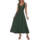 PRETTYGARDEN Summer Dresses for Women 2026 Spring Sleeveless V Neck Knit A Line Casual Midi Cocktail Wedding Guest Dress