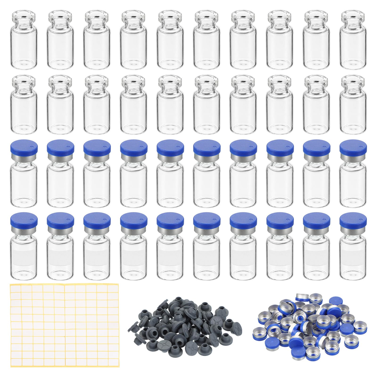 Photo 1 of PATIKIL 2ml Sample Vials, 100 Pack Lab Empty Vials with Butyl Rubber Stopper Crimp Top Caps and Labels Borosilicate Glass Vial, Clear