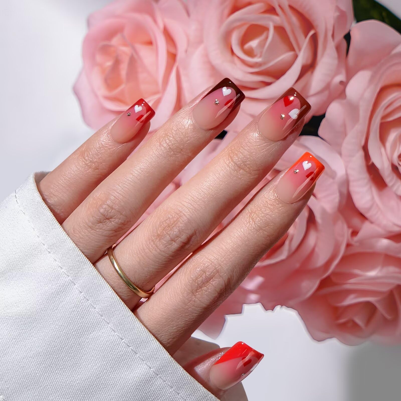 BTArtboxnails XCOATTIPS French Tip Press on Nails - Red Press On Nails Short, Square Fake Nails, 160Pcs Soak Off Soft Gel Acrylic Nail Extension in 16 Sizes - Image 2