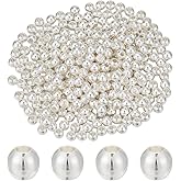 CRAFTYMELODY 320Pcs Round Beads Silver Seamless Brass Beads 4mm Round Loose Spacer Bead Charm Pendant for Jewelry Findings Making Accessory Supplies DIY Craft Necklace Bracelet Earring
