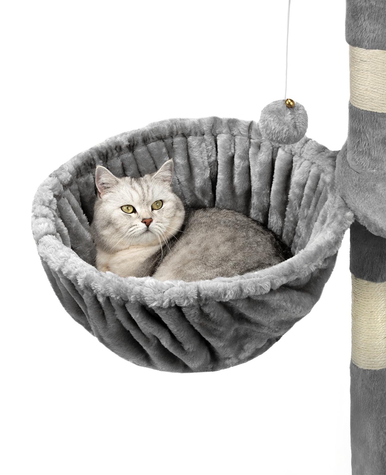 lionto Lying trough made of soft plush for scratching post, Ø 40 cm, 25 cm deep, cozy sleeping trough for any cat tree with M8 thread, sturdy metal frame for small and large cats, light grey