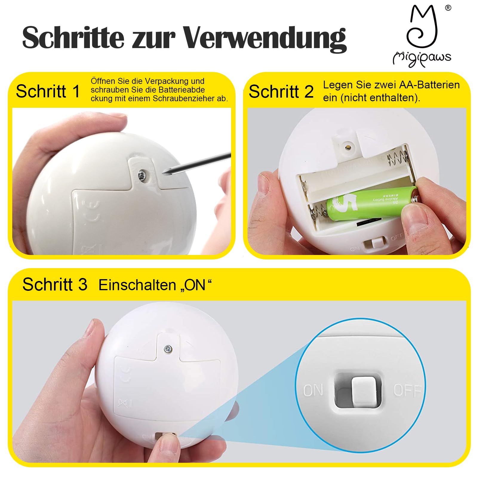 Migipaws Katzenspielzeug,elektrische interaktive Schmetterlingspielzeug und Federspielzeug,intelligente 360-Grad-Drehbewegung der Kugel, Stehaufmännchen-Design,Teaser Spaß für Kätzchen 6