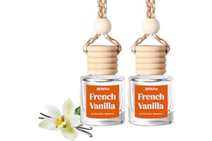 AIRDRIVE Car Air Freshener French Vanilla 2 Pack - Sweet Aroma Diffuser, Long-Lasting Vanilla & Cake Hanging Oil Diffuser with Wooden Cap, Non-Toxic Rearview Mirror Accessory, Made in USA