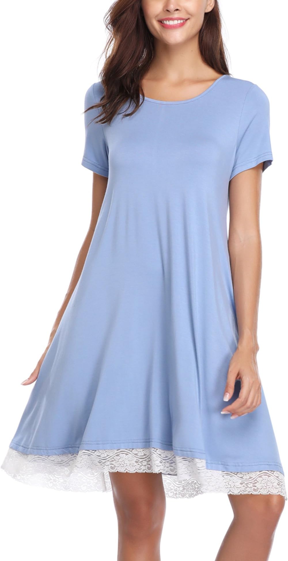 Womens Nightdress Nightgown, Soft Short Sleeve Nightshirts Nightie Sleepwear Nightgown Summer Dress