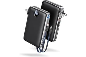 SUCROSEY 50000 mAh Portable Charger with Built in Cable & Wall Plug, Power Bank, 4 Outputs, 22.5W Fast Charging, Travel Essential Battery Pack with LED Display for iPhone 17/16/15/14 Series, Samsung, iPad