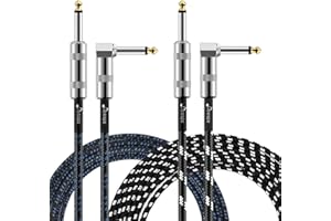 Donner 2 Pack Guitar Cables 10 Feet AMP Cord for Instrument Electric Guitar Bass 1/4” TS Right Angle to Straight Metal Connec