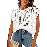 Womens Summer Trendy Hollow Out Crochet T-Shirts Short Sleeve Knitted Sweater Vest Pullover Tops Sexy Beach Cover Ups