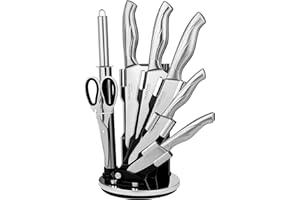 Kitchen Knife Set with Rotating Stand - Sharp Stainless Steel Knives Set - 360 Degree Rotating Block - by Nuovva