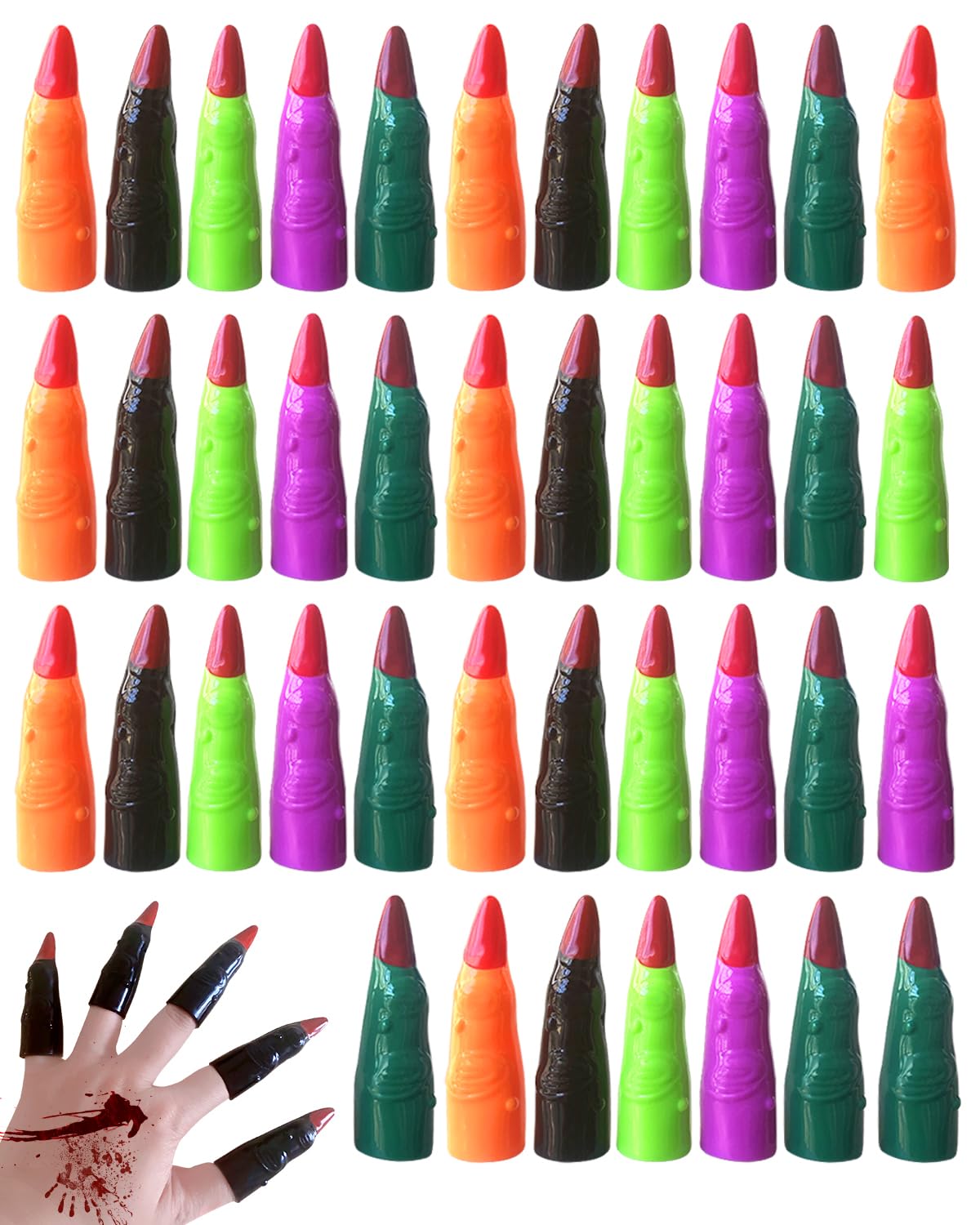 Photo 1 of Halloween Witch Finger Prosthetics - 50 Pieces Colorful Plastic Fake Fingers, Suitable for Parties, Role-Plays & Festivals