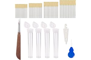 JCUTELRY 80pcs Cross Stitch Needles Golden Large Eye Embroidery Hand Sewing Needles with Threader Thread unpicker for Cross Stitching (Size 22 24 26 28)