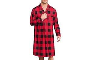SWOMOG Mens Nightgown Long Sleeve Sleep Shirt Big & Tall Nightshirt Button Down Pajama Comfy Nightwear M-XXXL