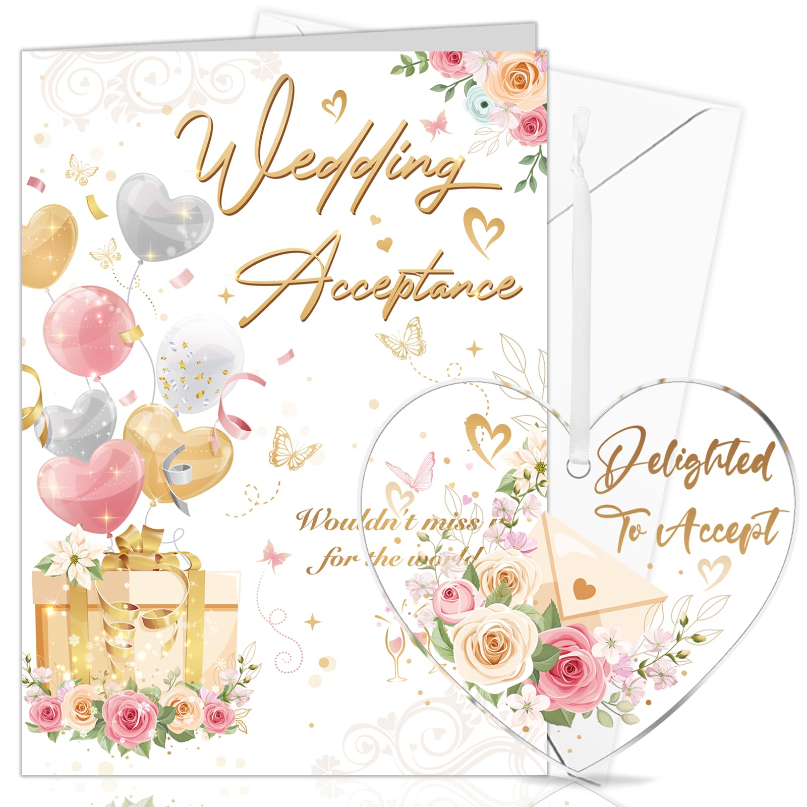 HOWAF Wedding Acceptance Card, Delighted To Accept Wedding Card, RSVP Cards Wedding Acceptance, Wedding Cards with Acrylic Hanging Wedding Acceptance Keepsake for Wedding Invitationsd