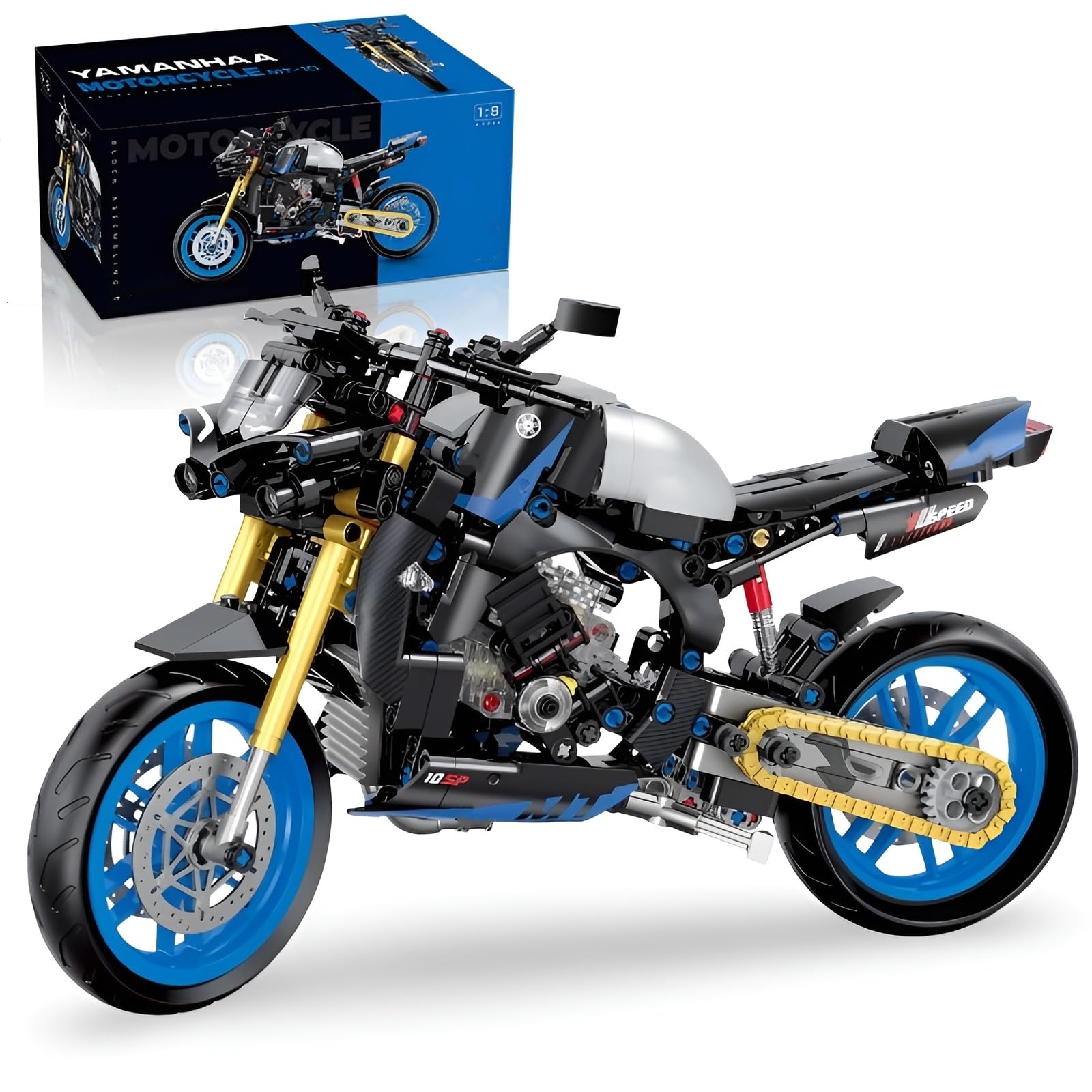 JVAVNE Technik Racing Motorcycle Building Blocks Set, 1:8 Simulation Motorbike, Superbike Toys for Adults Kids, Collectible Racing Motorcycle Building Bricks Model, 638 PCS