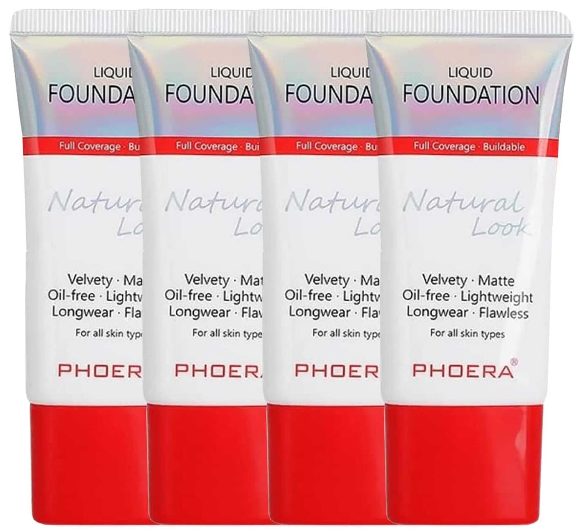 Glamza Phoera Foundation Full Coverage Makeup Set - 24hr Long Lasting Oil Control - Same Foundation Smarter Packaging - Inc x4 30ml Foundation & Silicone Blender Sponge (103 Warm Peach)