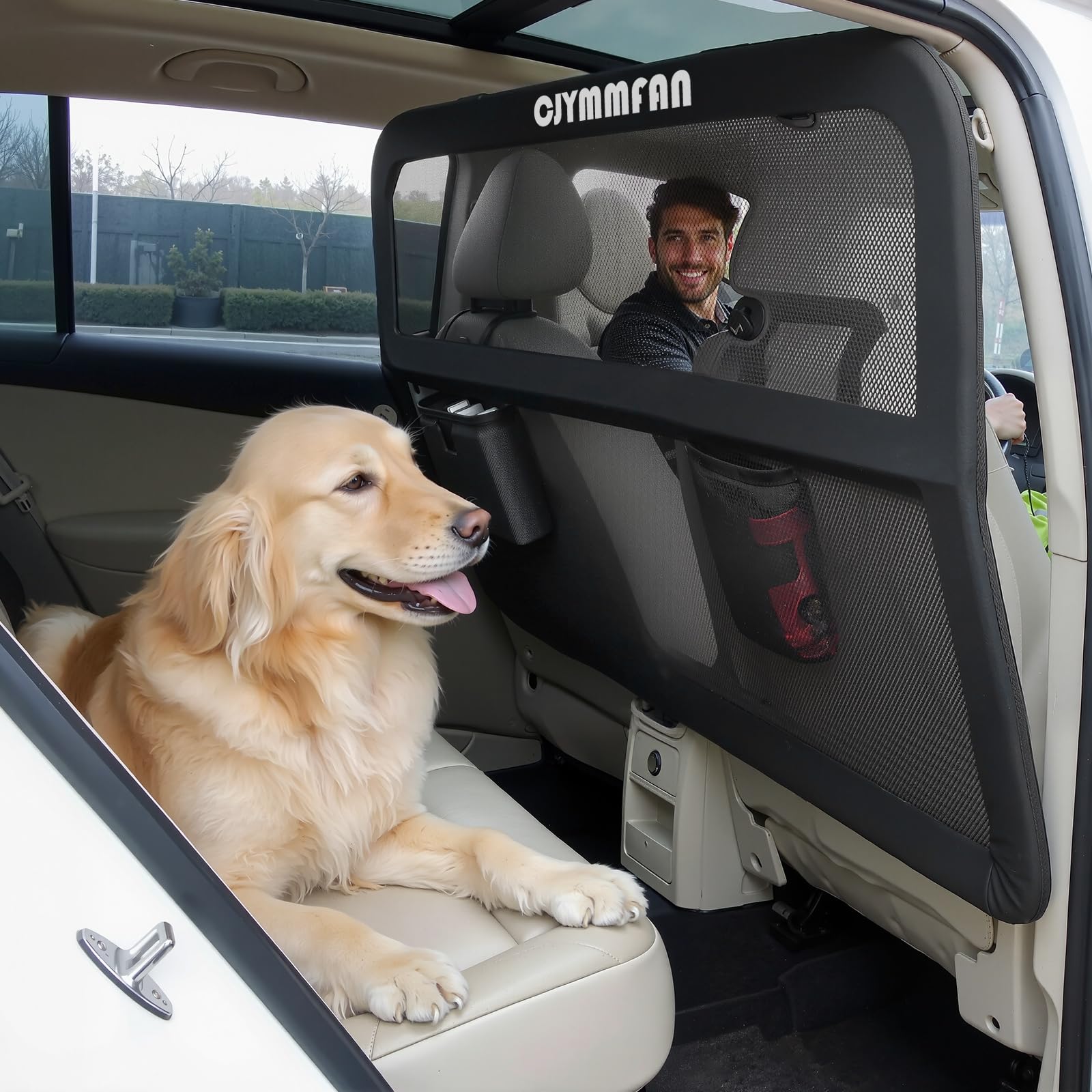 Photo 1 of Dog Barrier for Car Back Seat & Cargo Area with Wider Coverage, Universal Fit for Car, SUV, Truck & Sedan, Dog Car Divider with Chew-Proof Transparent Net and Sturdy Metal Frame for Backseat & Trunk