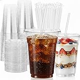 Cheery Land 16 OZ Plastic Cups with Lids and Straws, 25 Clear Disposable Coffee Cups With Lids 16 OZ Disposable Cold Brew Cup for Parfait, Bubble Tea, Smoothies