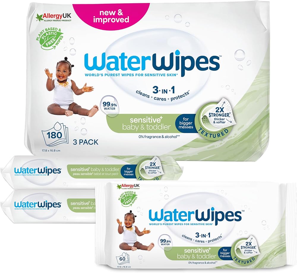 WaterWipes Sensitive+ Baby & Toddler Wipes 180 Count 3 Packs Unscented