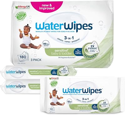 WaterWipes Sensitive+ Baby & Toddler Wipes 180 Count 3 Packs Unscented