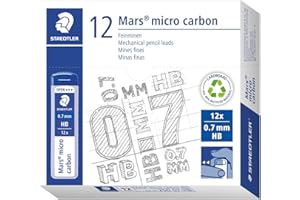 Staedtler Mars Micro Carbon Mechanical Pencil Refills, Tube of 12 0.7mm, Pack of 12 Tubes, HB Medium Point Graphite Leads, 250 07-HB