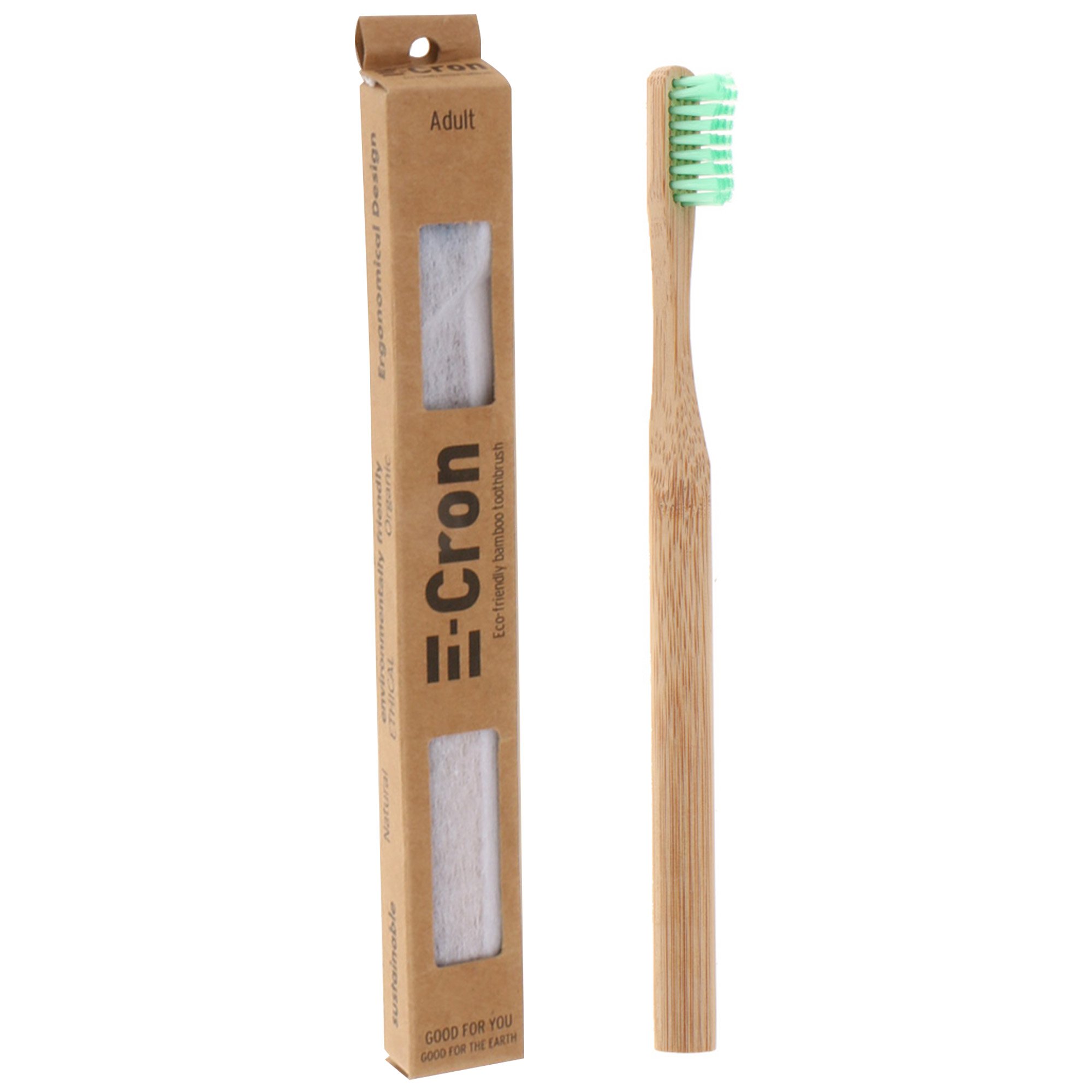 1 x E-Cron Bamboo Toothbrush (Green) with Eco-friendly, 100% organic and biodegradable toothbrush handle. Your Natural Dental Care with The clean and warm touch of The bamboo.
