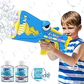 Britik Bubble Gun for Kids Ages 4-8: Shark Light Up Bubble Machine for Toddlers, Rechargeable, 2 Bubble Solution, Outdoor Toy Party Birthday Gift for 3 4 5 6 7 8 Year Old