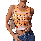 Floerns Women's Letter Print Scoop Neck Shirts Sleeveless Y2k Ribbed Tank Top