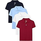 OHD 4 Pack Boys Polo Shirt Cotton School Uniform Polo Shirts for Boys Soft Kids Polo Shirt Multiple Color Short Sleeve Polo
