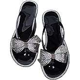 Mtzyoa Women Flip-Flops Flat Sandals Jelly Bow Beach Flat Rivets Rain Cute Dressy Summer Sandals