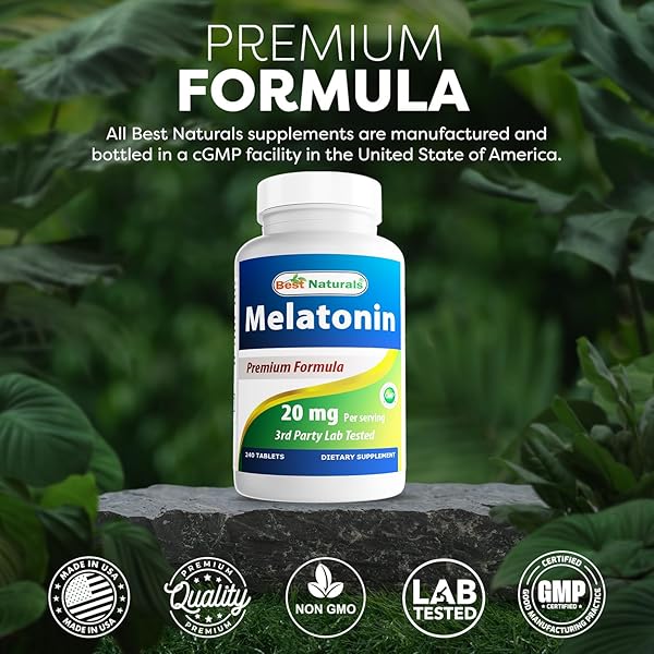 BEST NATURALS MELATONIN 20MG 240 TABLETS – DRUG-FREE NIGHTTIME SLEEP AID – NON-GMO & GLUTEN FREE