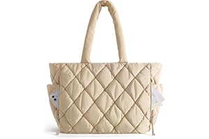 BAGSMART Tote Bag for Women, Quilted Puffer Tote Bag with Compartments, Shoulder Handbag Work Bag with Zipper for Travel
