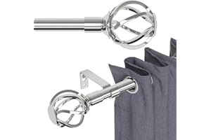 Silver Long Curtain Rod 72-144 inch with Cage Finials, Heavy Duty Adjustable Curtain Rods Set with Brackets, 5/8 inch Decorat