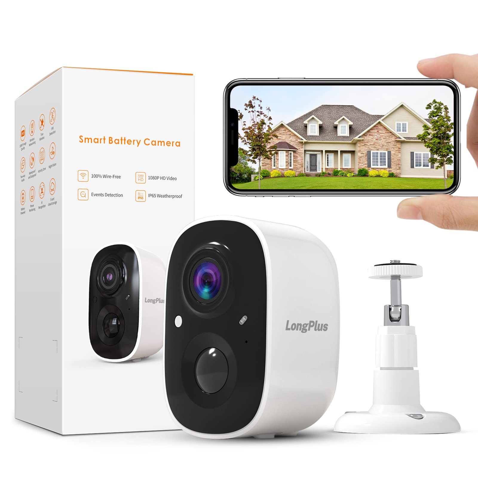LongPlus Security Cameras Wireless Outdoor for Home , 1080P Battery , WiFi Camera with AI Detection, Color Night Vision,Spotlight,2-Way Talk,IP65 Waterproof,Only2.4Ghz