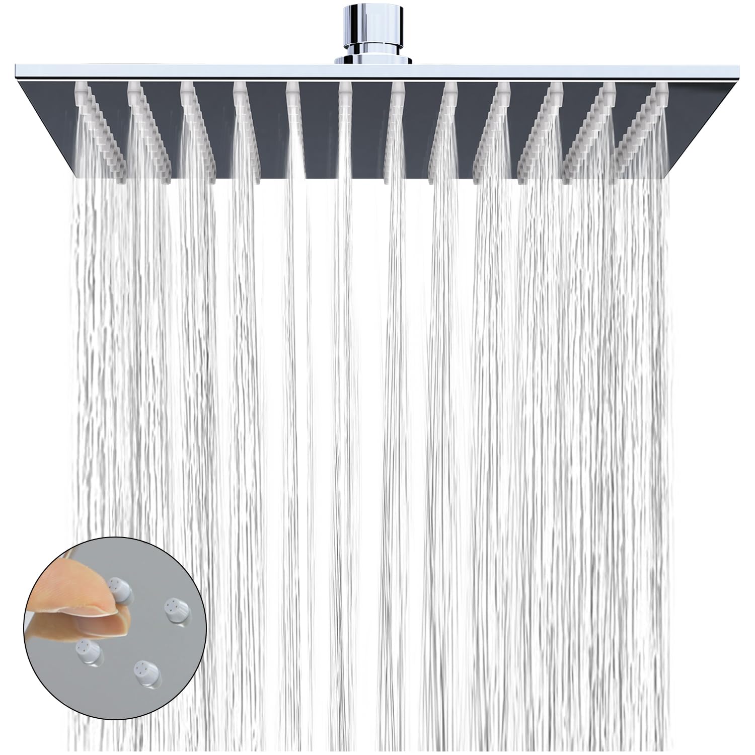 Delnet 10-Inch(25.4CM) Fixed Rain Shower Head, with Angle Adjustment, High-Pressure Square Rainfall Shower, 304 Stainless Steel Replacement Shower Head, Chrome โ image 1
